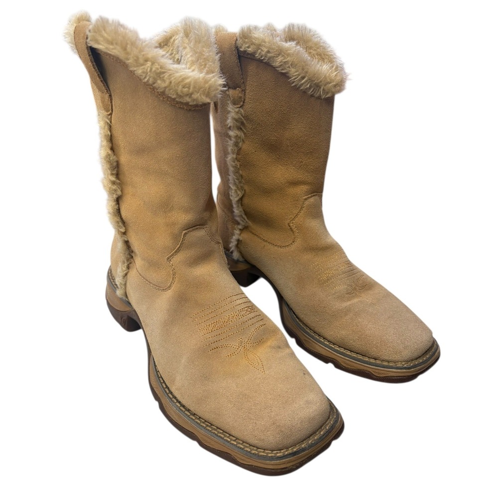 Durango Flirt Western Cowgirl Fur Lined Suede‎ Pull On 9" Boots Retro Rustic 7